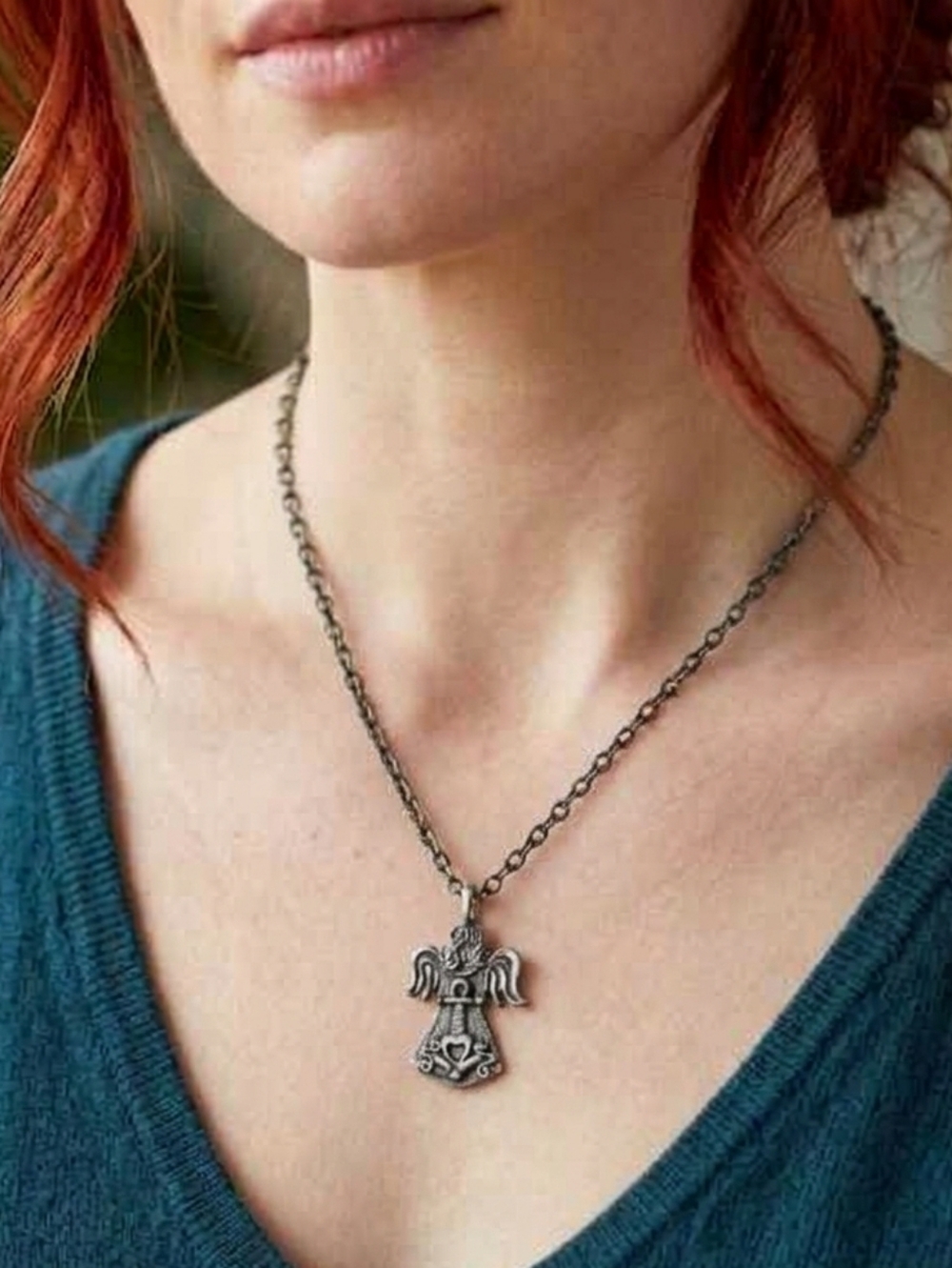 Artisan Hand-Inscribed "Faith" Angel Pendant Necklace by MARCIE